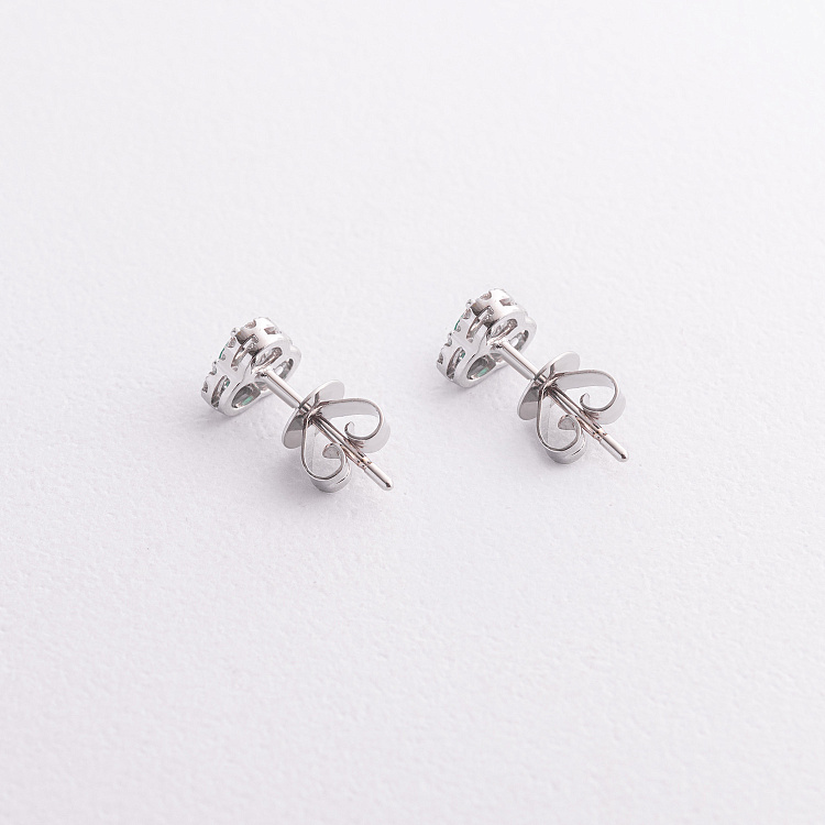 Золотые серьги - пусеты "Клевер" (бриллианты, изумруды) сб0633ca от ювелирного магазина Оникс - 2