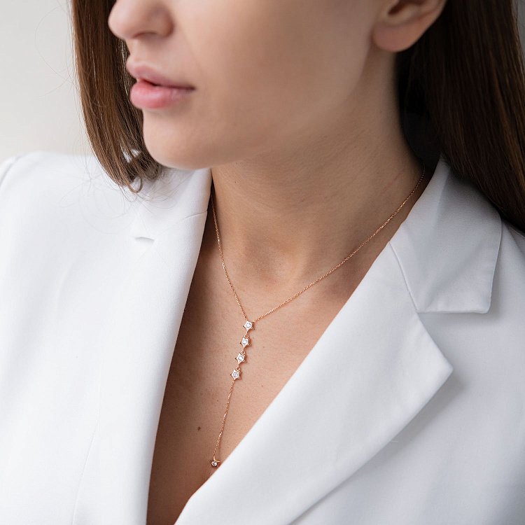 Золоте кольє "Зірочки" з фіанітами кол0149 від ювелірного магазину Онікс - 1