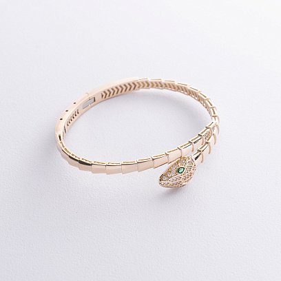 Жорсткий браслет "Змія" у жовтому золоті (фіаніти) б05513 №3