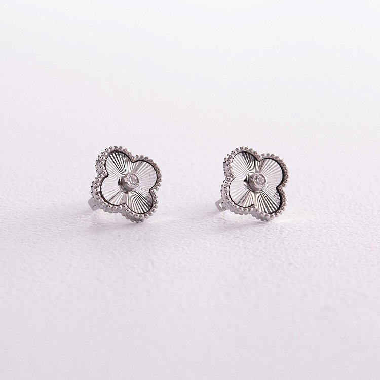 Срібні сережки "Конюшина" з фіанітами 583 від ювелірного магазину Онікс