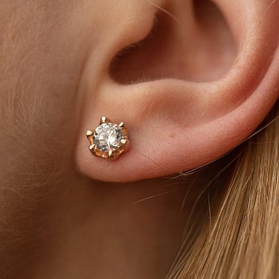 Золотые серьги - пусеты с фианитами с08174 №2