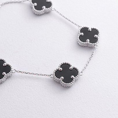 Браслет "Конюшина" з оніксом (біле золото) б05438 №3