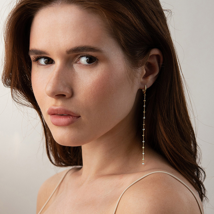 Сережки "Кульки на ланцюжку" (жовте, біле золото) с09374 від ювелірного магазину Онікс - 2