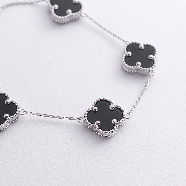 Браслет "Конюшина" з оніксом (біле золото) б05438 від ювелірного магазину Онікс - 2