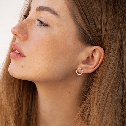 Серьги - пусеты "Круговорот" с фианитами 1.2 см (красное золото) с08398 №2