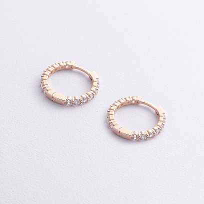 Серьги - кольца с фианитами (красное золото) с09194 №2