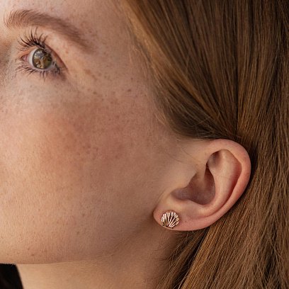 Серьги - пусеты "Ракушки" в красном золоте с08463 №9