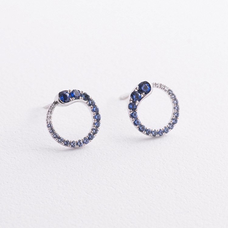 Золоті сережки - пусети (діаманти, сапфіри) сб0623lg від ювелірного магазину Онікс