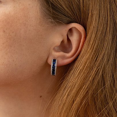 Серебряные серьги с синт. сапфирами и фианитами 2475/1р-HSPH №2