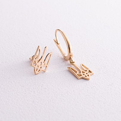 Асимметричные серьги "Герб Украины - Тризуб" (желтое золото) с08694