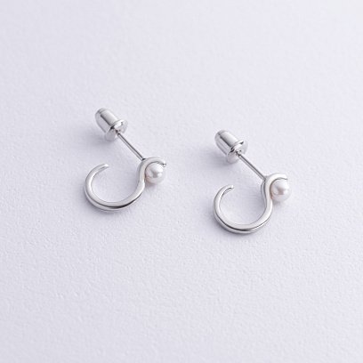 Серебряные серьги - пусеты "Миранда" с жемчугом 123201 №3