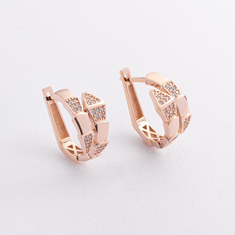 Золотые серьги "Змеи" с фианитами (красное золото) с09509 от ювелирного магазина Оникс