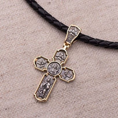 Срібний хрест "Розп'яття" з позолотою 132472 №7