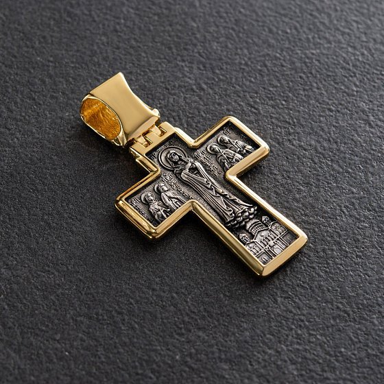 Серебряный крестик с позолотой "Распятие'' 131930 №3