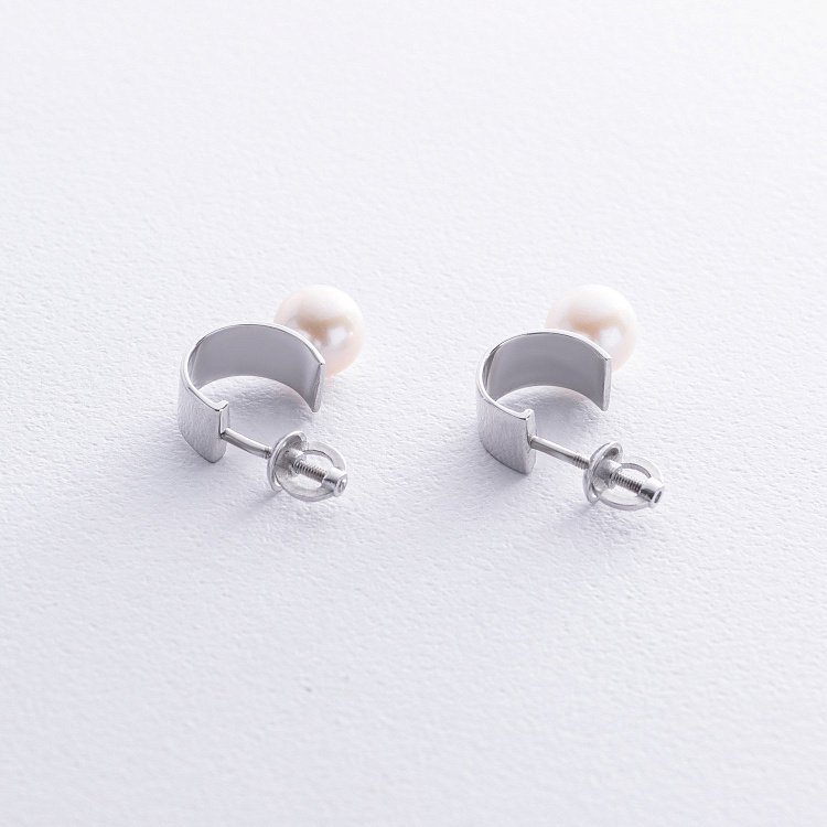 Срібні сережки - пусети "Дарла" з перлами 7071 від ювелірного магазину Онікс - 4