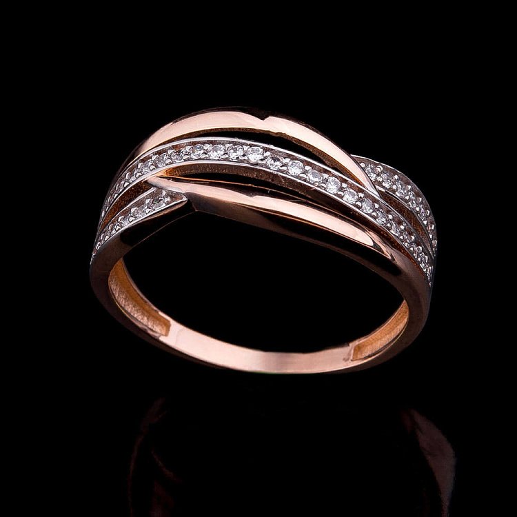 Золота каблучка з фіанітами к03953 від ювелірного магазину Онікс - 2