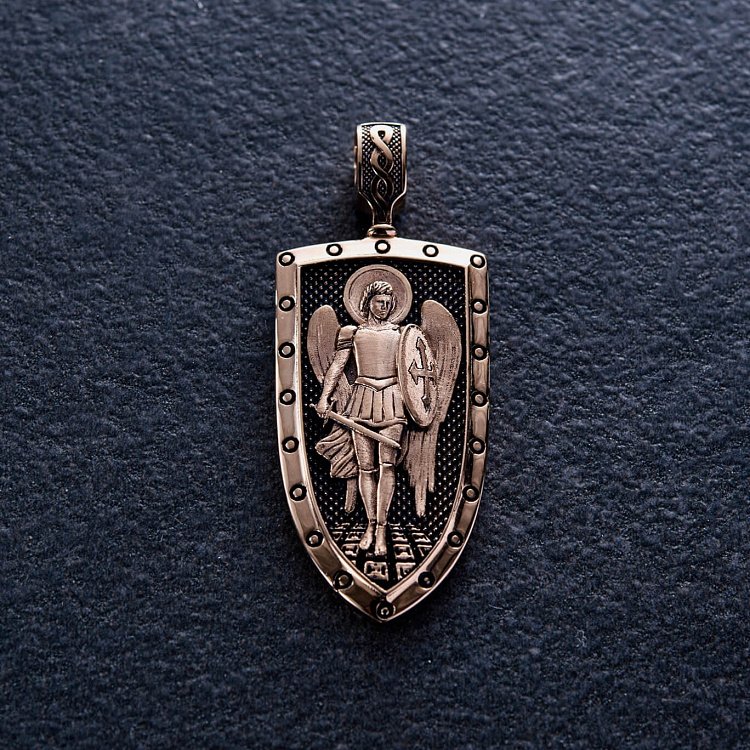 Золотой кулон "Архангел Михаил моли Бога о нас" п03823 от ювелирного магазина Оникс - 8