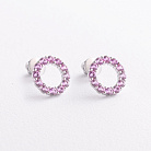 Серебряные серьги - пусеты с розовыми синтетическими сапфирами 2689/1р-PSPH от ювелирного магазина Оникс