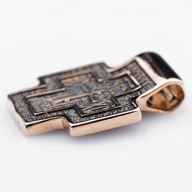 Золотой православный крест с чернением п02675 от ювелирного магазина Оникс - 1