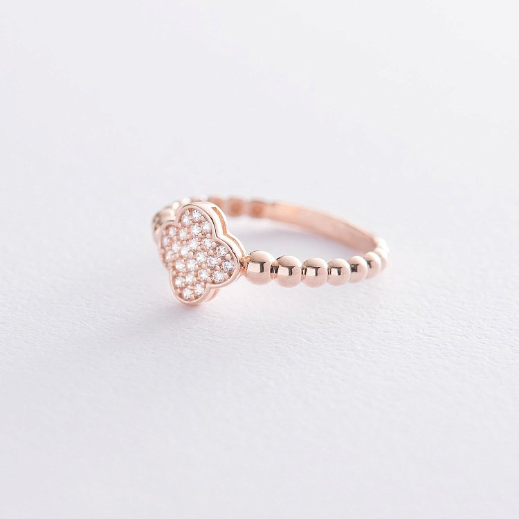 Золота каблучка "Конюшина" (фіаніти) к06519 від ювелірного магазину Онікс - 3