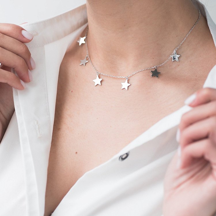 Серебряное колье "Звездочки" 18948 от ювелирного магазина Оникс - 8