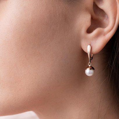 Золотые серьги (культ. пресн. жемчуг) с07773 №2