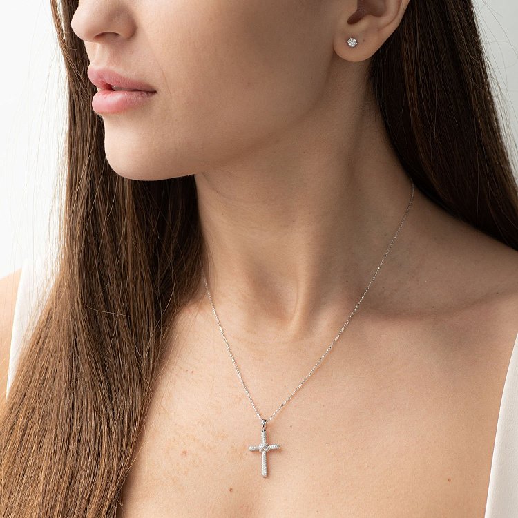 Золотой крестик с бриллиантами пм0710 - 1 Золотой крестик с бриллиантами пм0710 от ювелирного магазина Оникс - 1