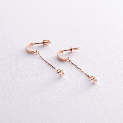 Золотые серьги - пусеты "Миранда" с жемчугом на цепочке с07939 №6