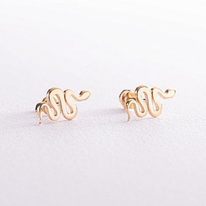 Серьги - пусеты "Змеи" в желтом золоте с07975 №3