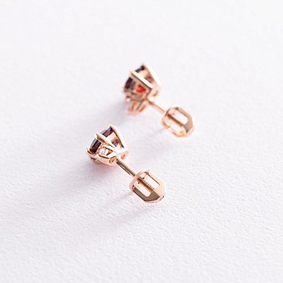 ﻿Золоті сережки-пусети з піропом і фіанітами с05042 №3