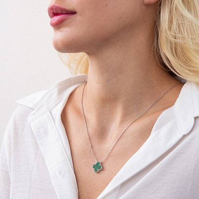 Срібне кольє "Конюшина" з малахітом 181267 №4