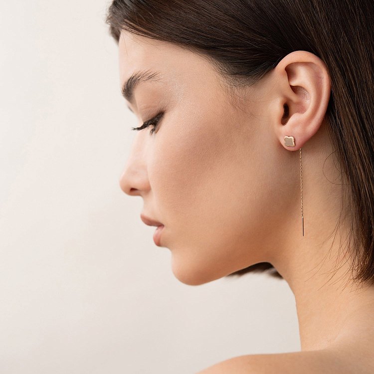 Сережки - протяжки "Конюшина" в червоному золоті с07585 від ювелірного магазину Онікс - 1