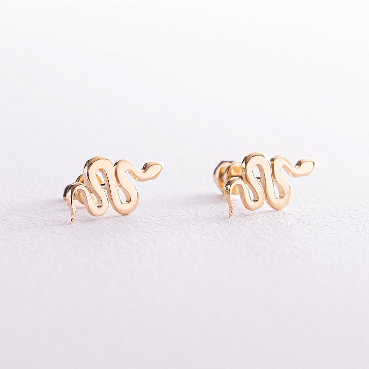 Серьги - пусеты "Змеи" в желтом золоте с07975 от ювелирного магазина Оникс - 2