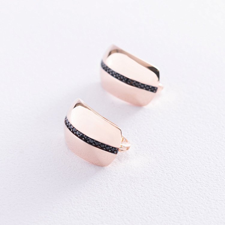 Золотые серьги с черными фианитами с06839 от ювелирного магазина Оникс