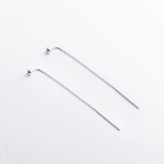 Серьги - протяжки "Шарики" в белом золоте с09766