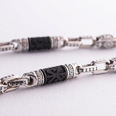 Чоловічий срібний ланцюжок "Спаси і збережи" з ебеновим деревом 810 №6