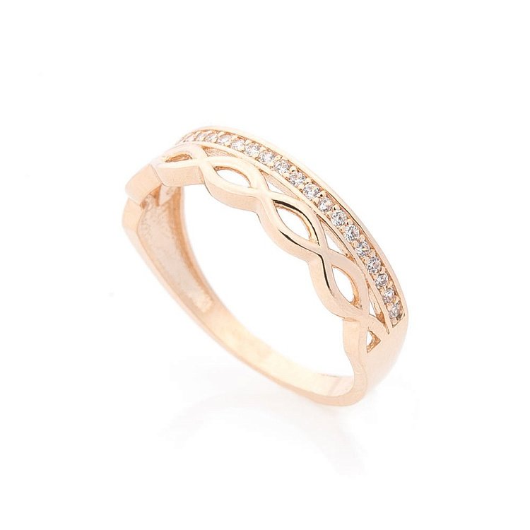 Золота каблучка з фіанітами к05528 від ювелірного магазину Онікс