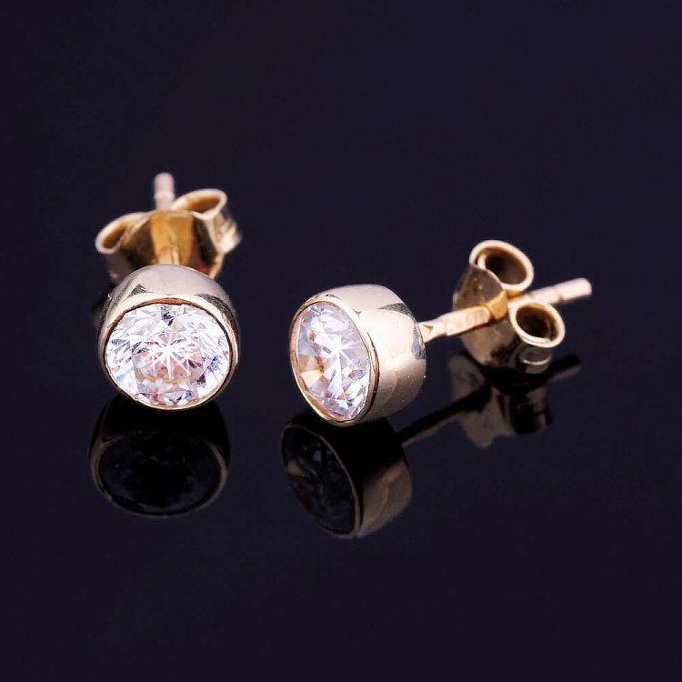 Золотые серьги-гвоздики с фианитами 6 мм с03438 от ювелирного магазина Оникс - 2