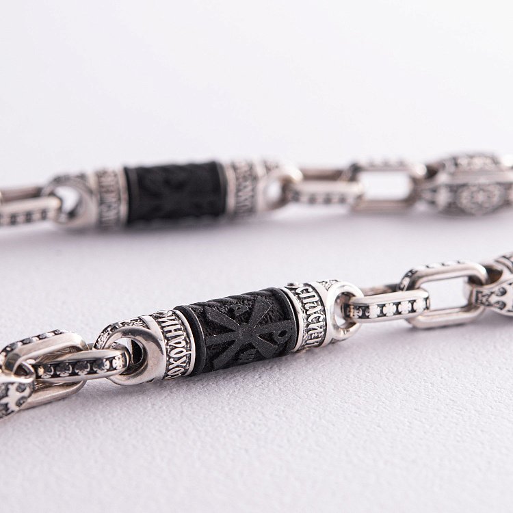 Чоловічий срібний ланцюжок "Спаси і збережи" з ебеновим деревом 810 від ювелірного магазину Онікс - 5