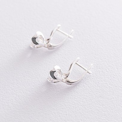 Серебряные серьги с сердечками (фианиты) 122891 №3