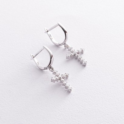 Серьги "Крестики" с фианитами (белое золото) с08568 №3