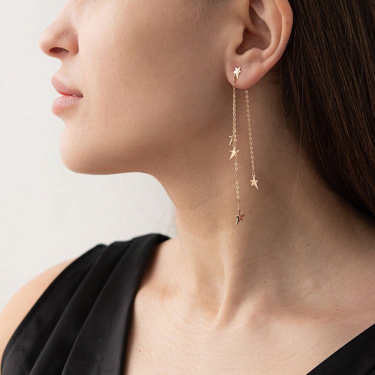 Золотые серьги - пусеты "Звездочки" с06721 от ювелирного магазина Оникс - 1