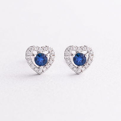 Золоті сережки - пусети "Сердечки" (сапфіри, діаманти) сб0508ca №6