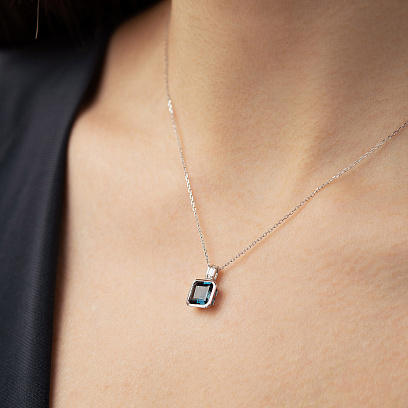 Золоте кольє з діамантами і топазом "Лондон блакитний" колб0195sm №10