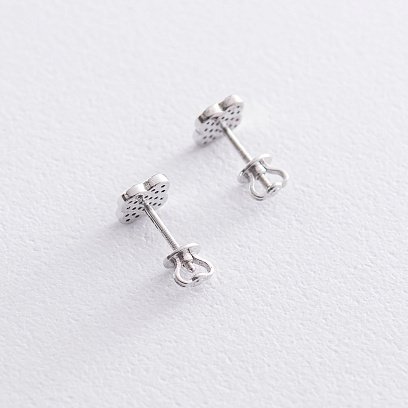 Золотые серьги-пусеты "Клевер" (черные фианиты) с06862 №3