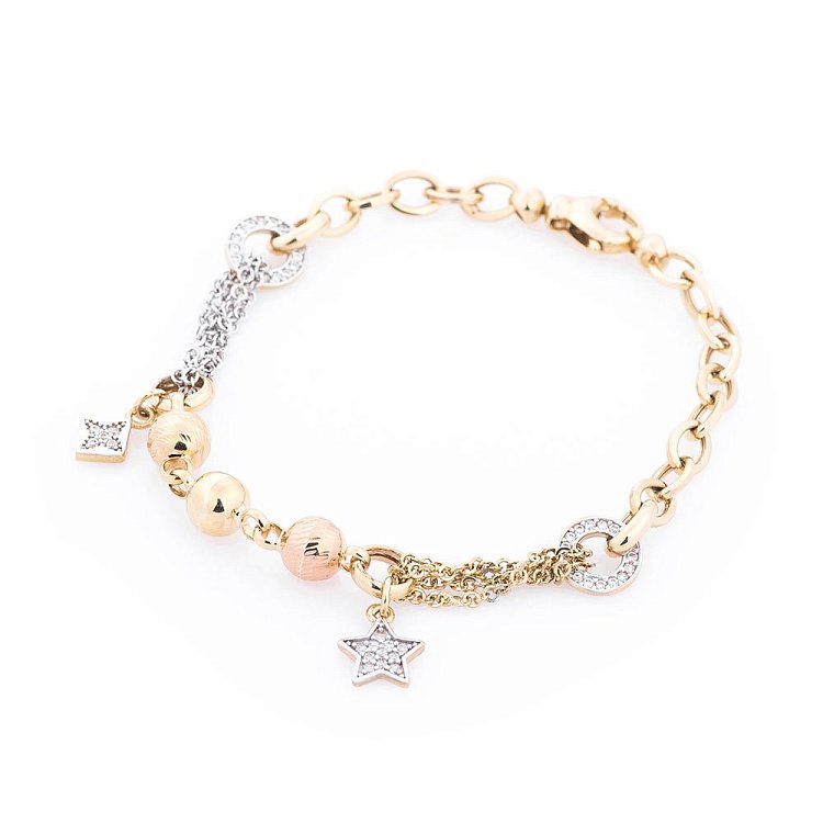 Золотий ланцюговий браслет з підвісками б02837 від ювелірного магазину Онікс