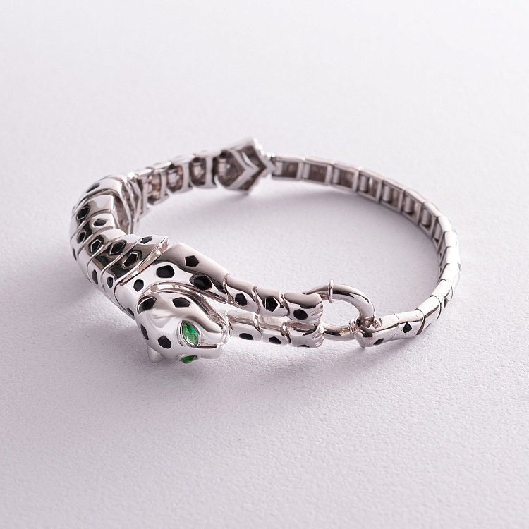 Золотий браслет "Пантера" (емаль, фіаніт) б03749 від ювелірного магазину Онікс