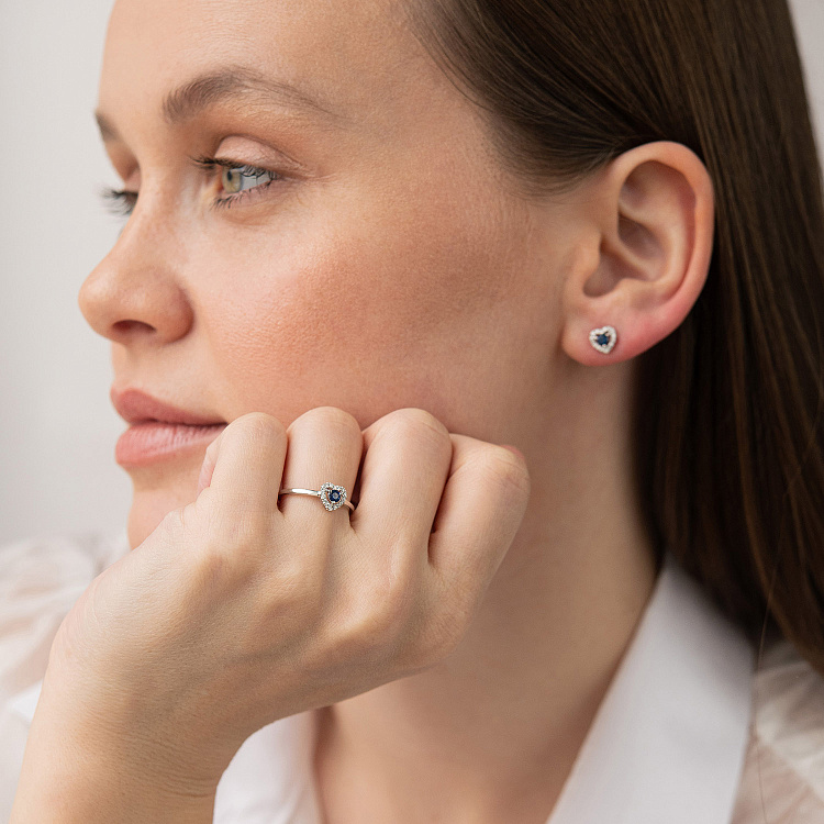 Золотые серьги - пусеты "Сердечки" (сапфиры, бриллианты) сб0508ca от ювелирного магазина Оникс - 5