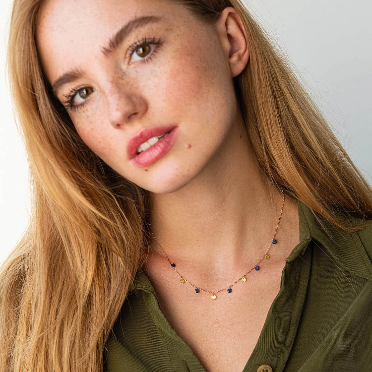 Золотое колье "Украинка" (синие и желтые фианиты) кол02320 от ювелирного магазина Оникс - 3