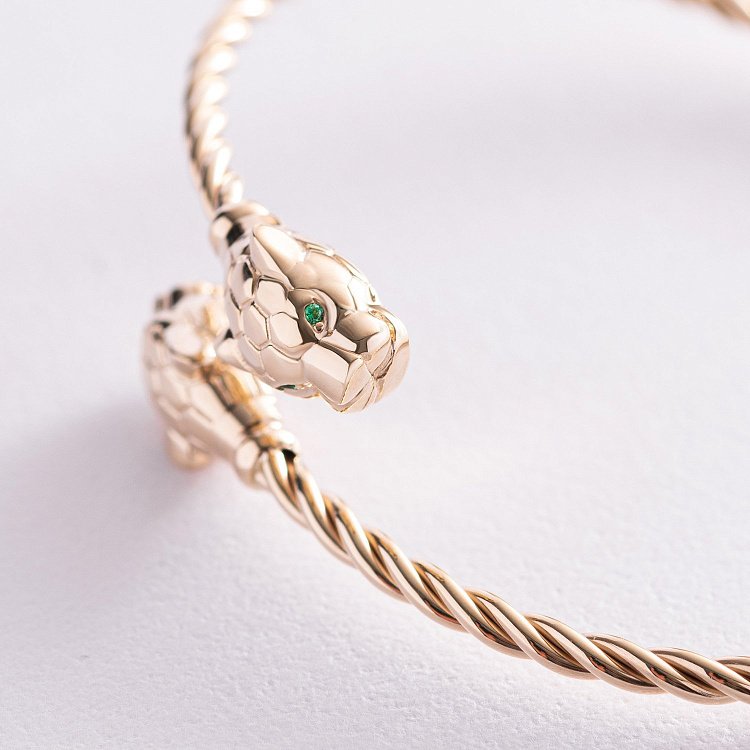 Жорсткий золотий браслет "Пантери" з фіанітами б05004 від ювелірного магазину Онікс - 3